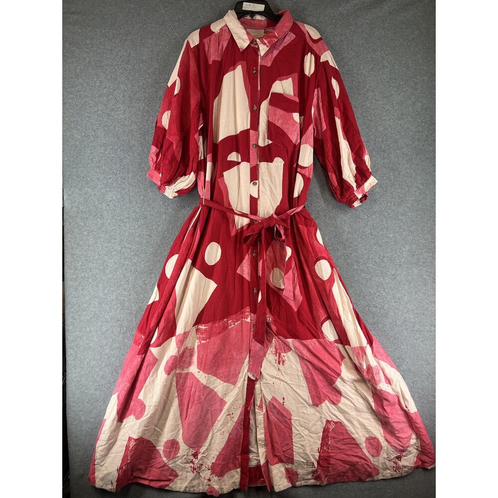 Anthropologie Red and Cream Abstract Maxi Dress XL - Picture 2 of 7